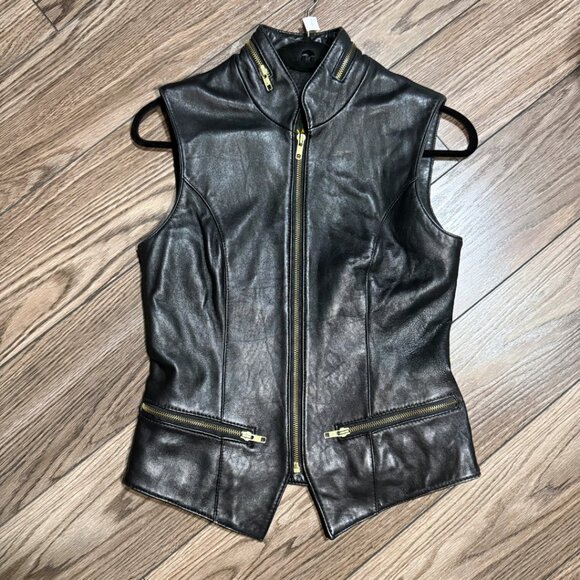Danier Vintage Leather Vest – Black – XS – Moto-Inspired with Gold Zippers - Picture 6 of 10